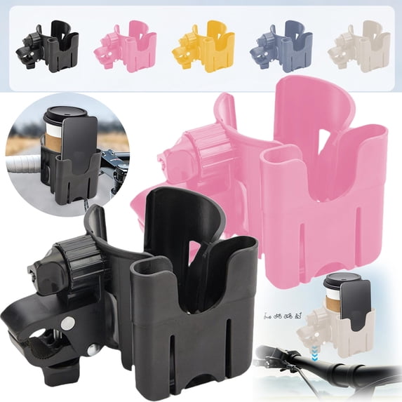 Bike Water Bottle Phone Holder 2 Pack, Bike Cup Holder & Phone Mount, 3-in-1 Waterproof Handlebar Drink Holder with Phone Mount &Cell Phon e Keys for E-Bike, Scooter, Stroller, White, 2 Pack