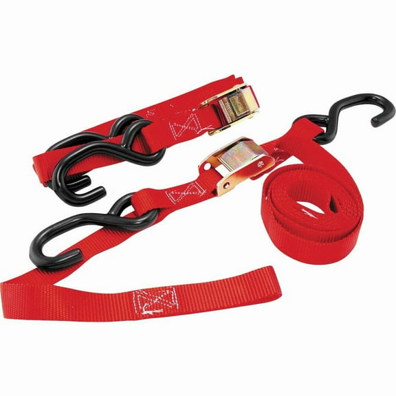 BikeMaster 100513 Tie Downs with Intergrated Soft Hooks - 1in. x 74in. - Red