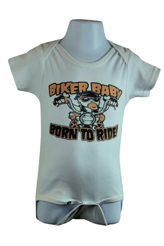 Biker Baby Born to Ride Bodysuit (6-12 Months) Boy White 100% Cotton