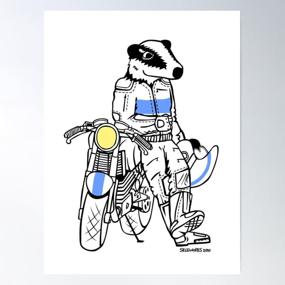 Biker Badger Poster Wall Art, Modern Wall Decor For Living Room Bedroom, 12x18 UNFRAMED