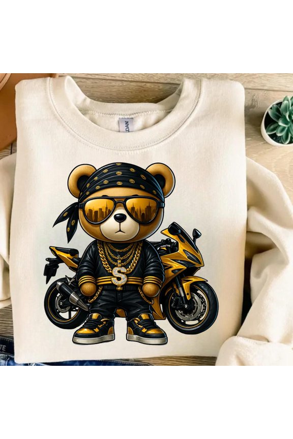 Biker Bear T-Shirt Design – Motorcycle Rider All Size S-5XL
