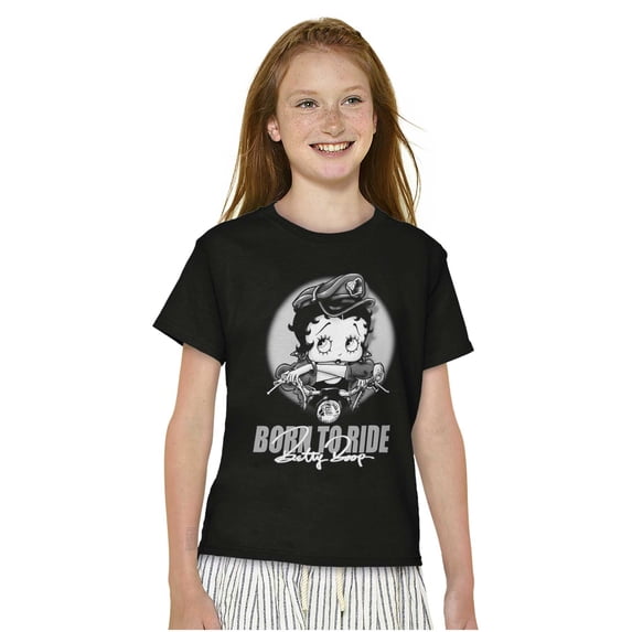 Biker Betty Boop Cartoon Born to Ride Girls Kids T Shirt Tees Teen Brisco Brands L