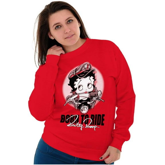 Biker Betty Boop Cartoon Born to Ride Women Crewneck Sweatshirt Brisco Brands 2X
