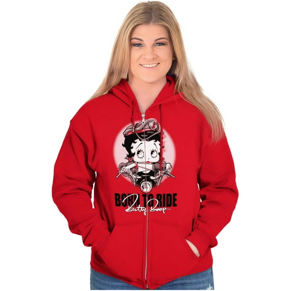 Biker Betty Boop Cartoon Born to Ride Zip Hoodie Sweatshirt Women Brisco Brands S