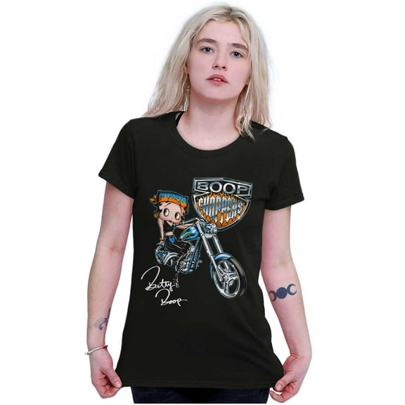 Biker Betty Boop Choppers Motorcycle Women's T Shirt Ladies Tee Brisco Brands L