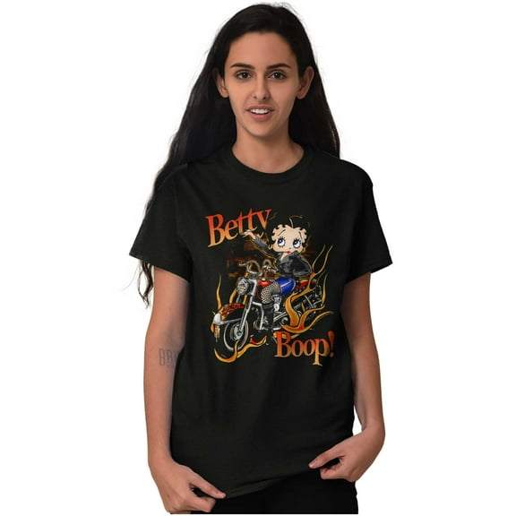 Biker Betty Boop Flaming Motorcycle Women's Graphic T Shirt Tees Brisco Brands M