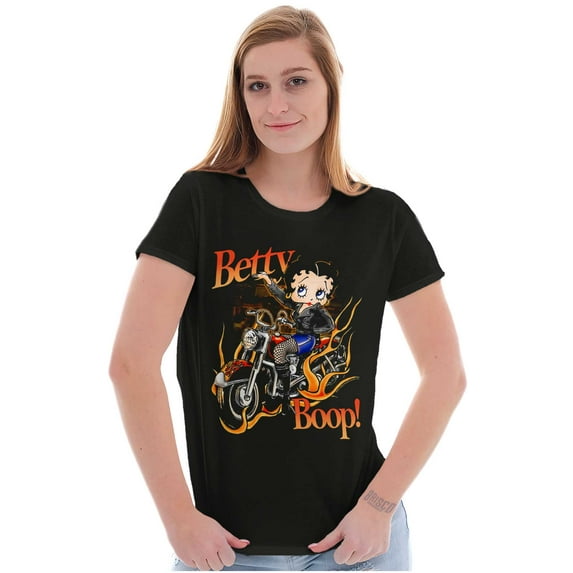 Biker Betty Boop Flaming Motorcycle Women's Plus Size Shirt Brisco Brands 2X