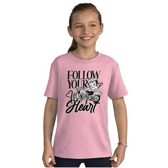 Biker Betty Boop Follow your Heart Girls Kids T Shirt Tees Teen Brisco Brands X