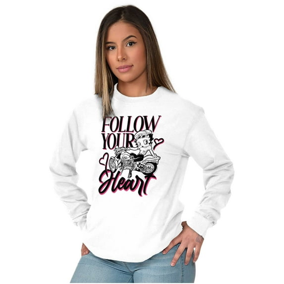 Biker Betty Boop Follow your Heart Women's Long Sleeve T Shirt Brisco Brands 2X
