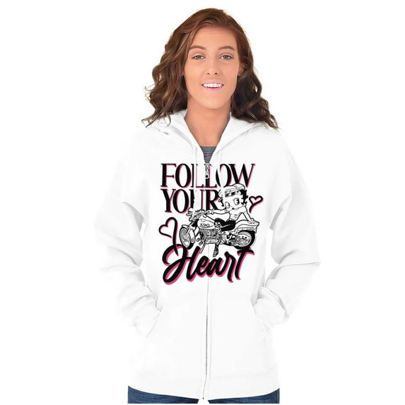 Biker Betty Boop Follow your Heart Zip Hoodie Sweatshirt Women Brisco Brands S