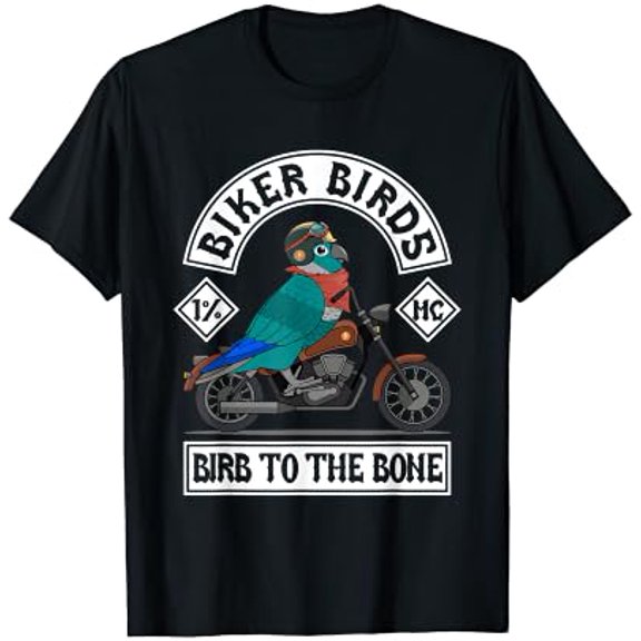 Biker Birds I Birb To The Bone Turquoise Green Cheek Conure T-Shirt