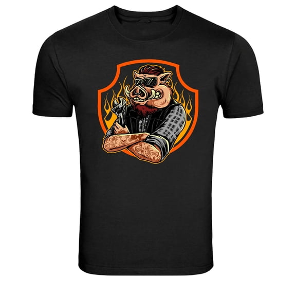 Biker Boar Mechanic Hog Rider Graphic T Shirt