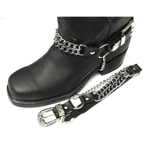 Biker Boots Boot Chains: Black Topgrain Cowhide Leather, 2 Steel Chains
