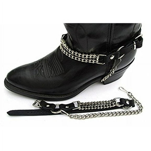 Biker Boots Boot Chains Black Topgrain Cowhide Leather with Cycle Chains