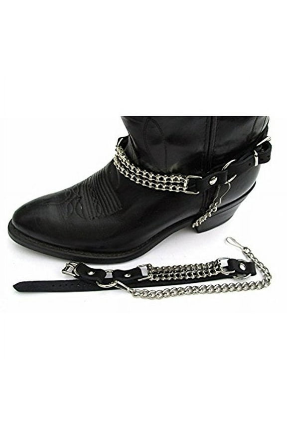 Biker Boots Boot Chains Black Topgrain Cowhide Leather with Cycle Chains
