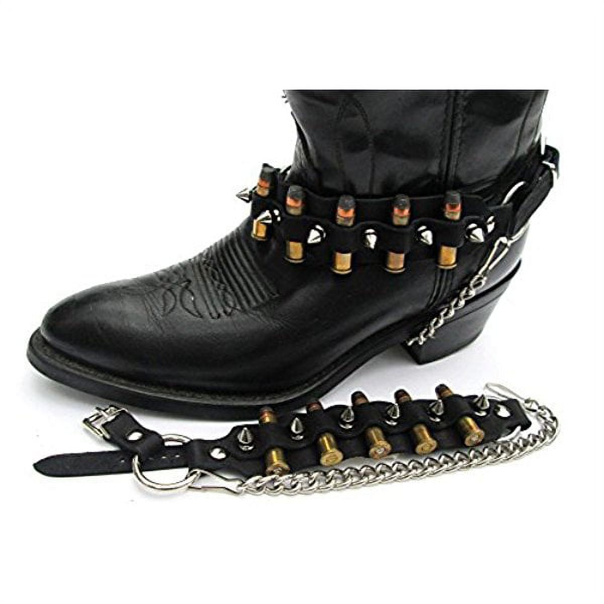 Biker Boots Boot Chains Black Topgrain Leather with Spikes Bullets