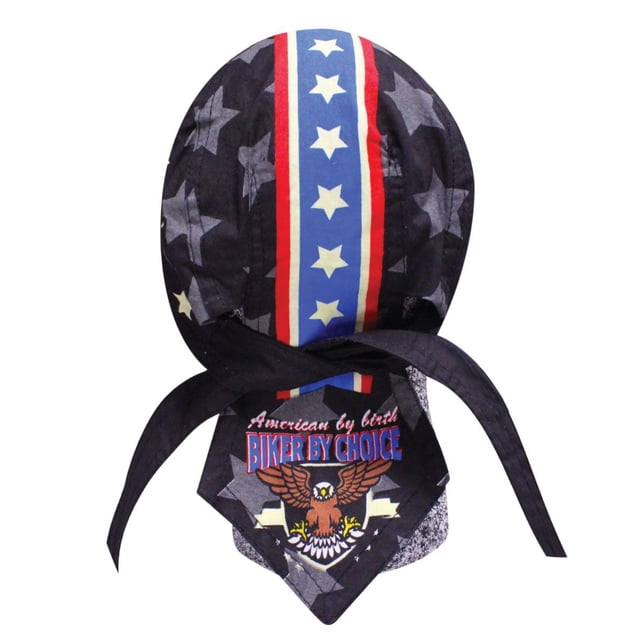 Biker By Choice Motorcycle Doo Rag Skull Cap Stars and Stripes Red ...