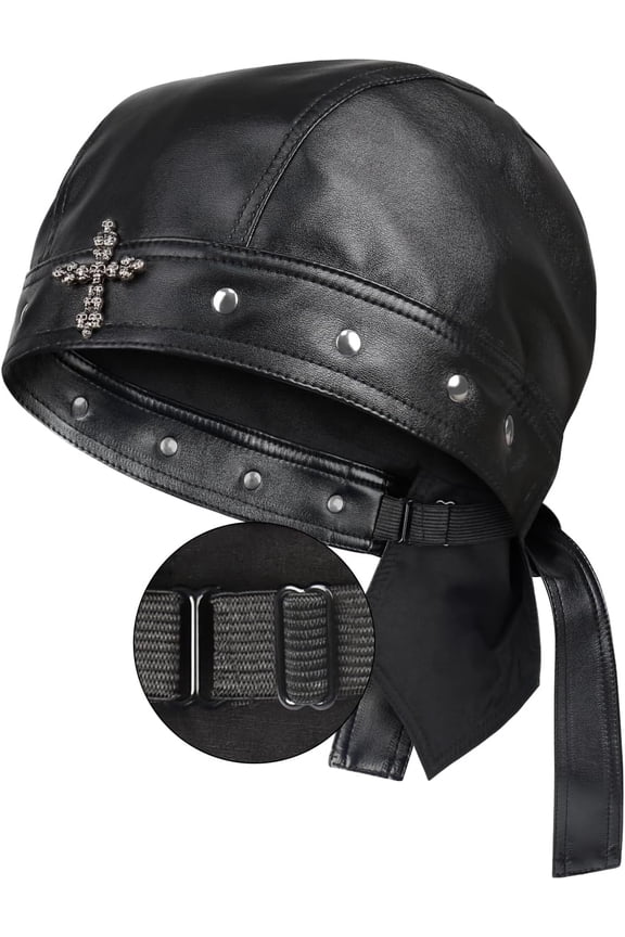 Biker Cap for Women Leather - Adjustable Motorcycle Skull Cap with Snug Fit, Stylish Biker Doo Rag Headwrap for Riding & Outdoor Activities