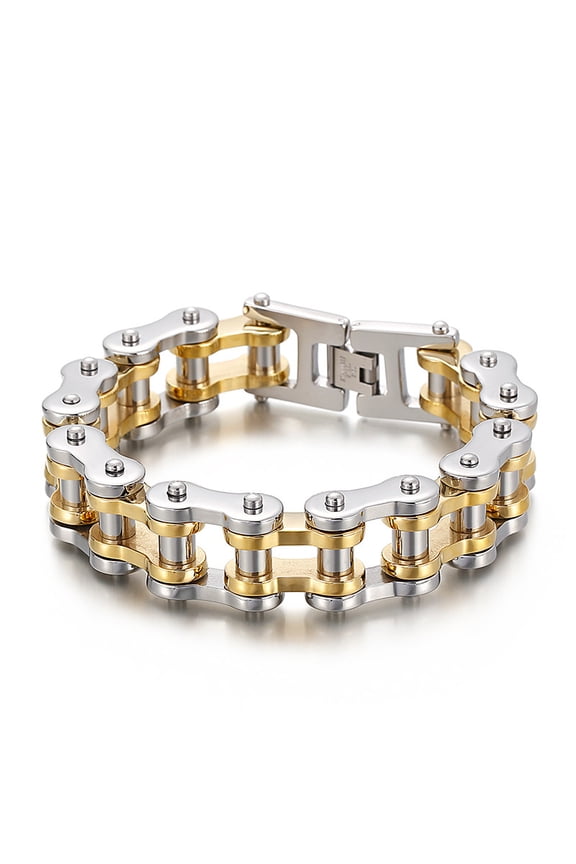 Biker Chain 14K Yellow Gold Bracelet Mens Bracelet Link Chain Motorcycle Bicycle Style Bracelets Fashion Punk Bangles Jewelry