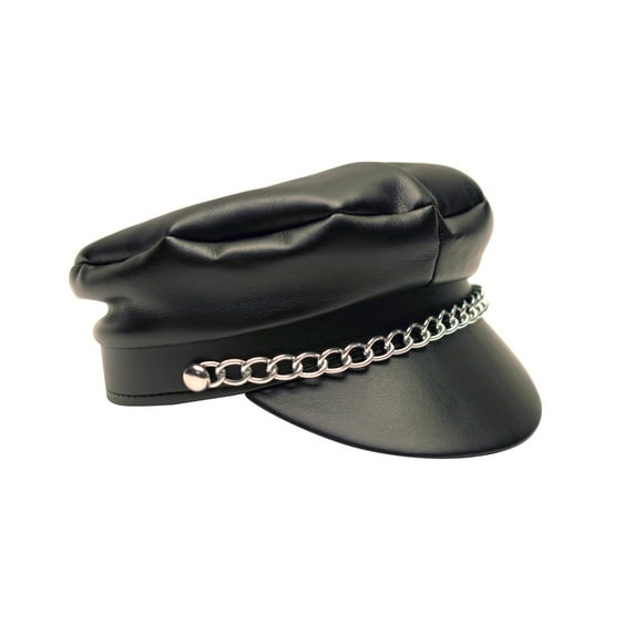 Biker Chain Black Faux Leather Hat Motorcycle Cap Sexy Cosplay Halloween Party Costume Accessory