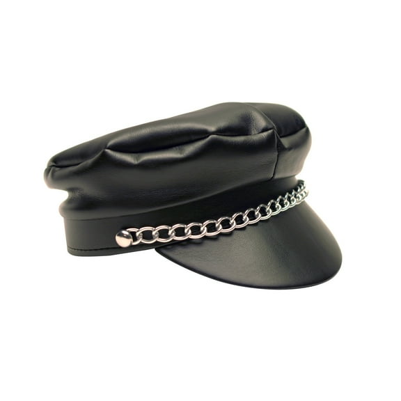 Biker Chain Black Faux Leather Hat Motorcycle Cap Sexy Cosplay Halloween Party Costume Accessory
