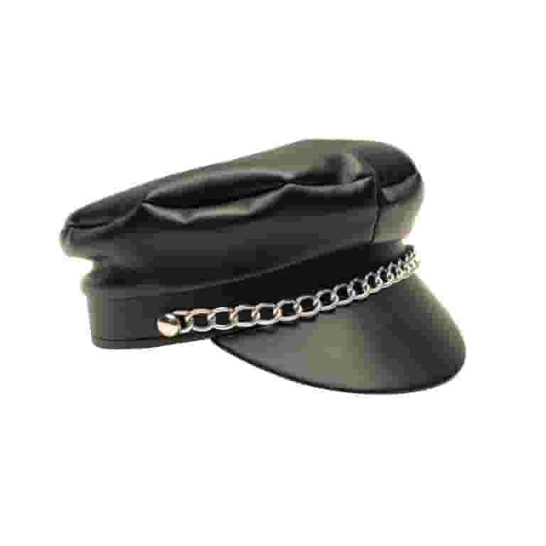 Faux Black Leather Biker Chain Hat Sexy Cosplay Halloween Party Motorcycle Cap Faux Black Leather Biker Chain Hat Sexy Cosplay Halloween Party Motorcycle Cap