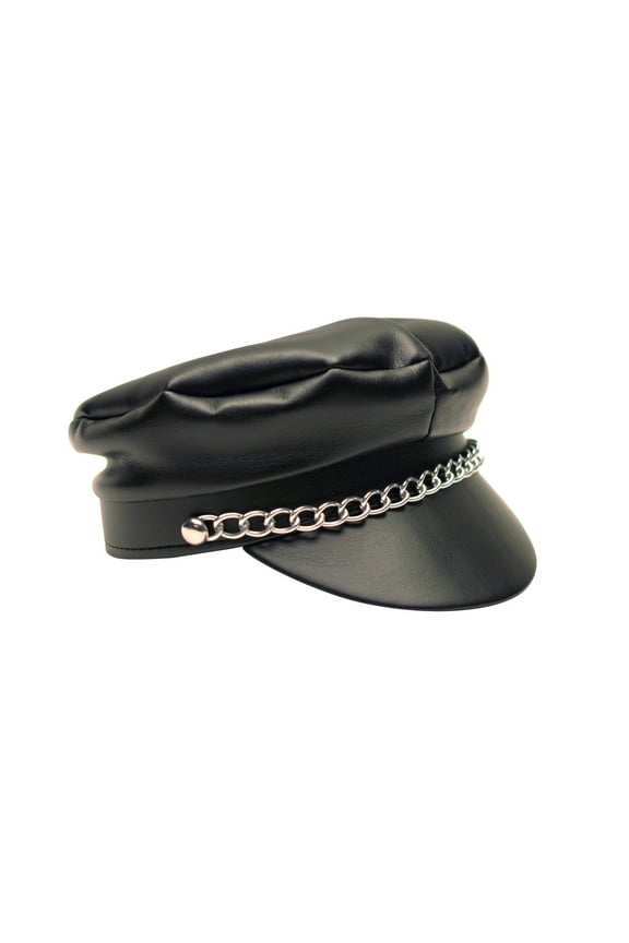 Biker Chain Black Faux Leather Hat Motorcycle Cap Sexy Cosplay Halloween Party Costume Accessory