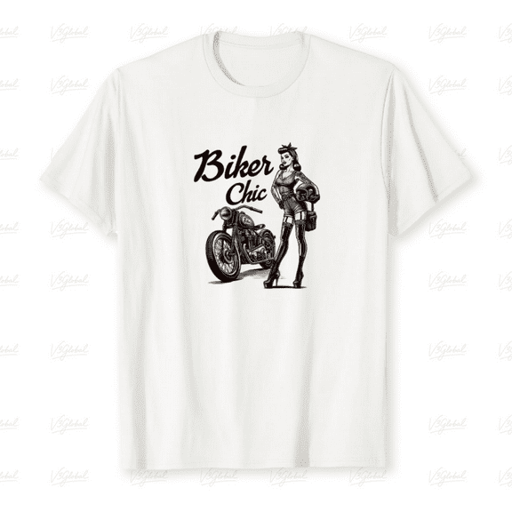 Biker Chic Woman Vintage Motorcycle Pinup Rider Retro Graphic Unisex T-Shirt up to size 5XL