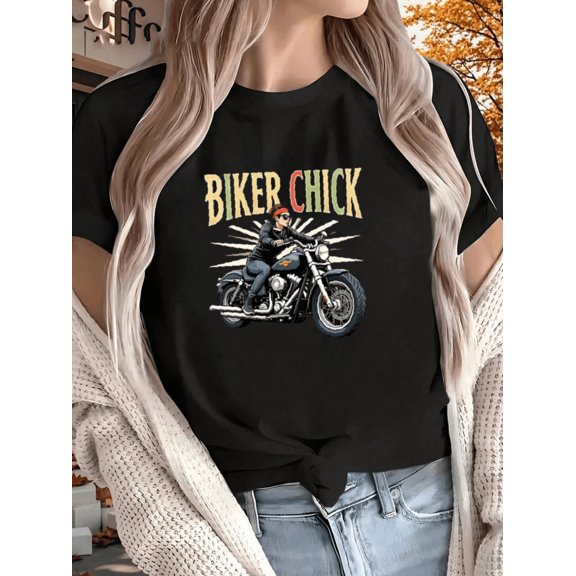 Biker Chick Cool Ride Unisex T-Shirt Vintage Motorcycle Adventure Graphic up to size 5XL