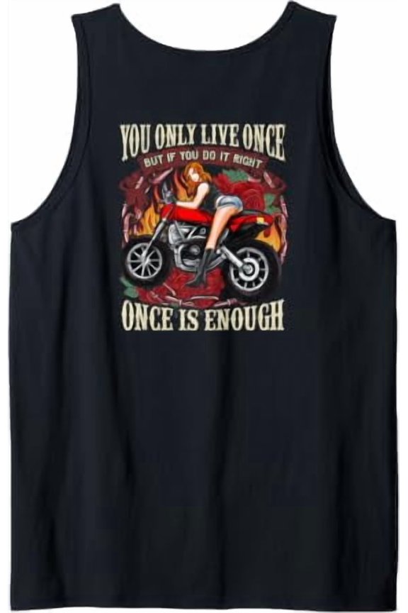 Biker Chick Motorcycle Rose Red One Life Pin Up Tank Top Size S-3XL