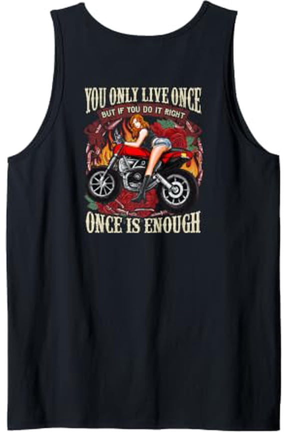 Biker Chick Motorcycle Rose Red One Life Pin Up Tank Top Size S-3XL