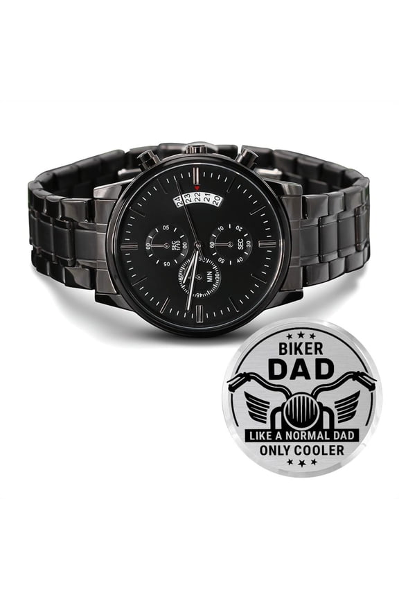Biker Dad Like a Normal Dad Only Cooler Father's Day Black Engraved Chronograph Watch