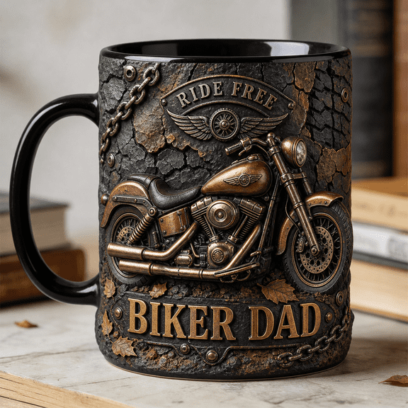 Biker Dad Mug 3D Effect Mug Ride Free Motorcycle Coffee Cup Gift for Dad