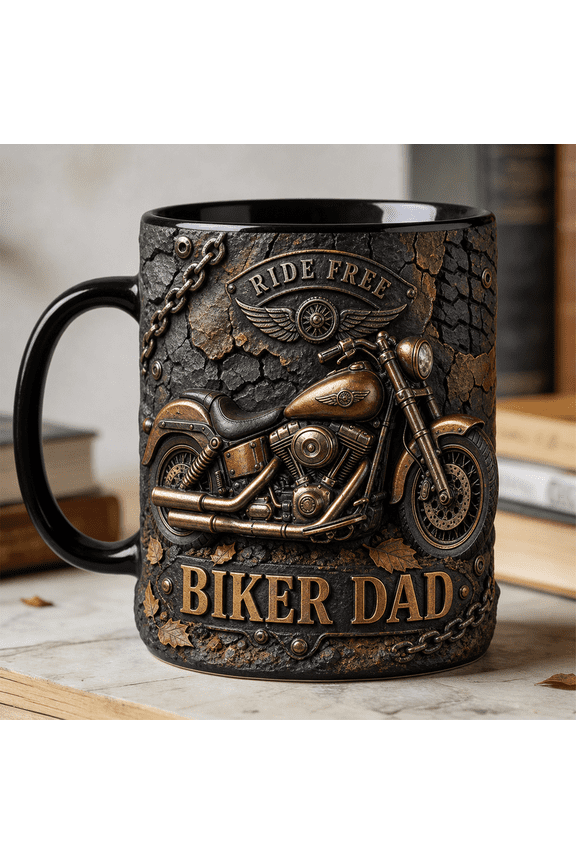 Biker Dad Mug 3D Effect Mug Ride Free Motorcycle Coffee Cup Gift for Dad