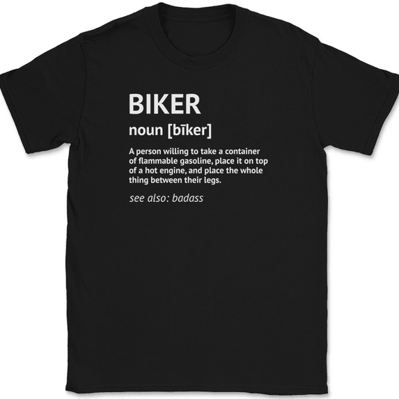 Biker Definition T-Shirt Funny Motorcycle Dictionary Humor Gang Text Tee - Black, S