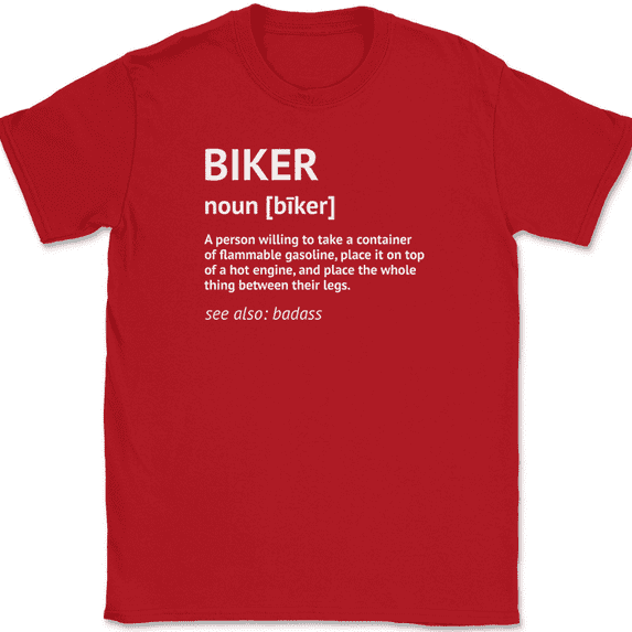 Biker Definition T-Shirt Funny Motorcycle Dictionary Humor Gang Text Tee - Red, 5XL