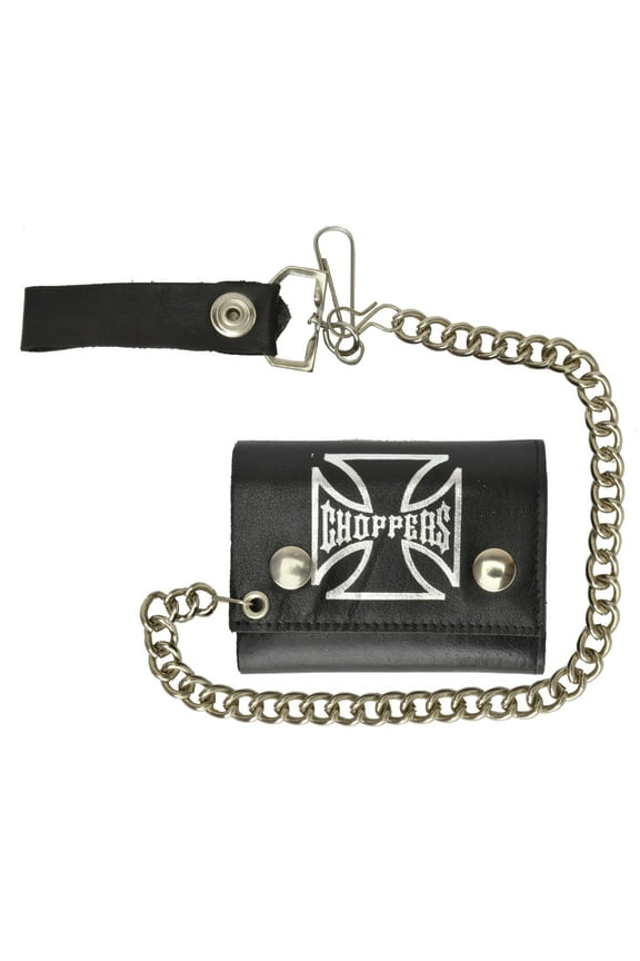 Biker Genuine Leather chain Trifold Wallet Chopper Cross 946-42 (C)