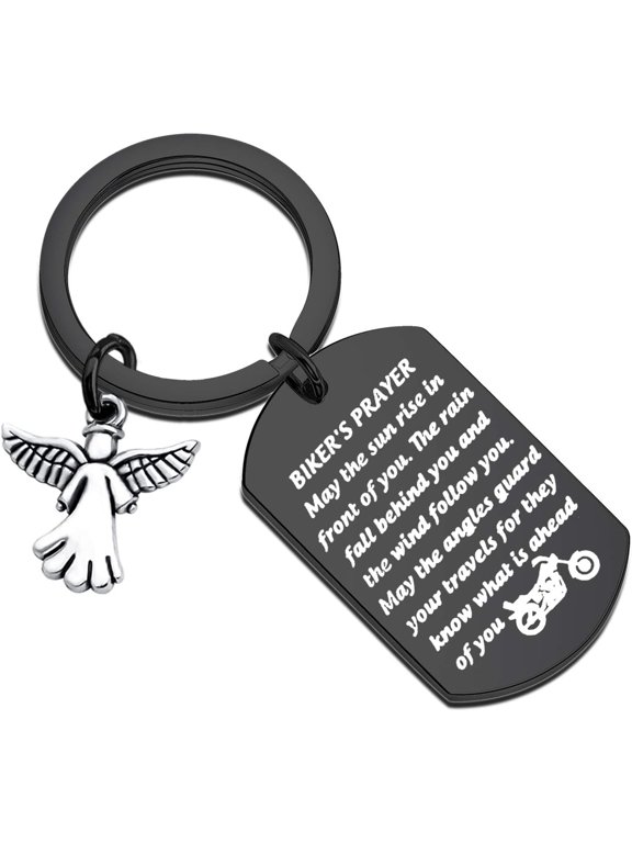 Biker Gift Ride Safe Keychain Stainless Steel Biker's Prayer Dogtag jeweley for Dad Son Uncle Brother Boyfriend