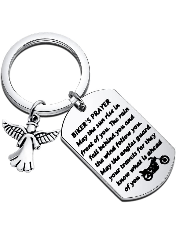 Biker Gift Ride Safe Keychain Stainless Steel Biker's Prayer Dogtag jeweley for Dad Son Uncle Brother Boyfriend