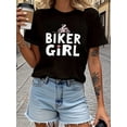 thumbnail image 1 of Biker Girl Graphic Womens Black Short Sleeve T shirt for Motorcycle Enthusiasts Tee, 1 of 6