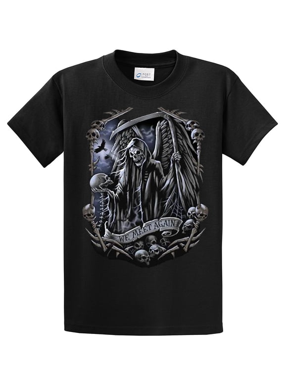 Biker Grim Reaper We Meet Again Skeletons Skull Scary Men's Short Sleeve T-shirt-Black-Medium