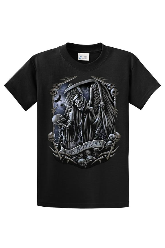 Biker Grim Reaper We Meet Again Skeletons Skull Scary Men's Short Sleeve T-shirt-Black-Medium