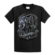 Biker Grim Reaper We Meet Again Skeletons Skull Scary Men's Short Sleeve T-shirt-Black-Small