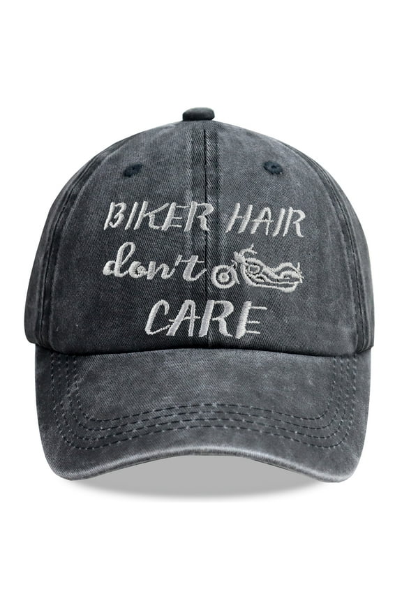Biker Hair Don’t Care Hat, Adjustable Wash Cotton Embroidered Motorcycle Baseball Cap Gifts for Women Girls