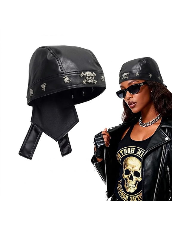 Biker Hats for Men and Women: Cycling Bandanas, Doo Rags, and Faux Leather Skull CapsBlack, Adjustable