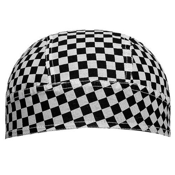 Biker Head Wrap, Printed Design Cotton Poplin, White Black Checkered