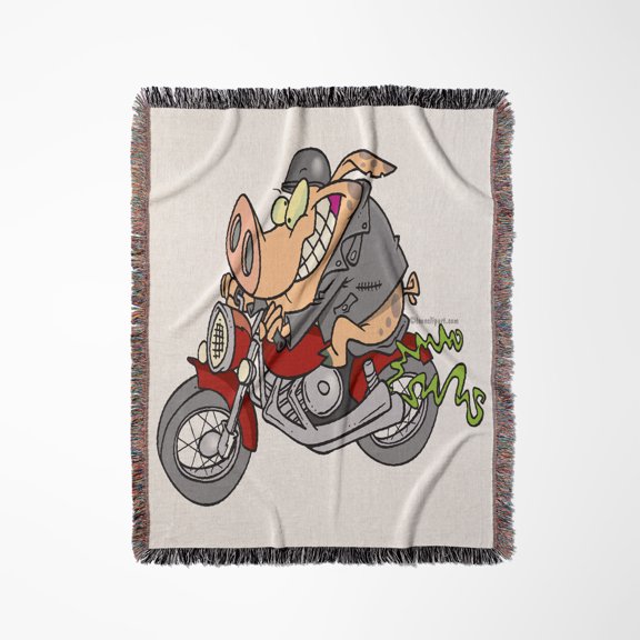 Biker Hog Pig Cartoon, Woven Blanket