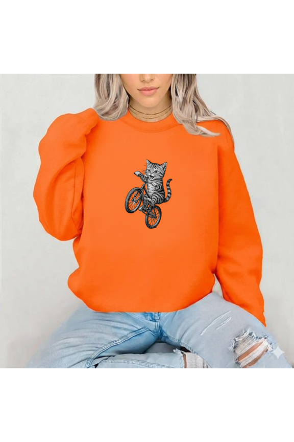 Biker Kitty Vintage Kawaii Cute Cat Riding Bicycle Cycling Holiday Sweatshirt, up to size 5XL