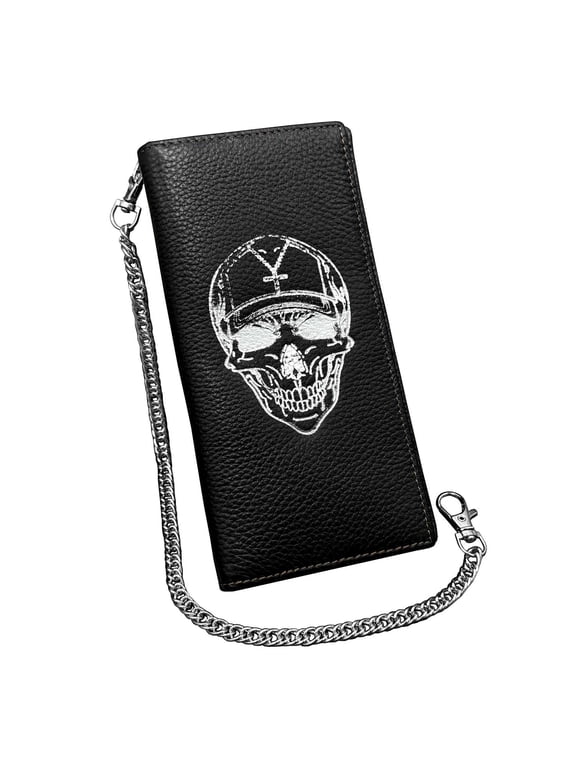 Biker Long Leather Wallet Hip-Hop Skull Punk Money Wallet Purse With Chain For Mens Boy Gift