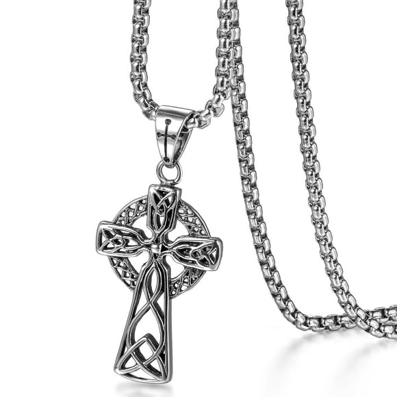 Celtic Cross Necklace for Men Viking Irish Knot Serenity Prayer Pendant Crucifix Mens Jewelry with Stainless Steel Curb Chain,22 Inch